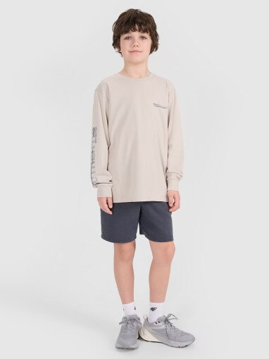 Chłopięcy longsleeve z nadrukiem 4F 4FJWSS25TLONM380 - beżowy