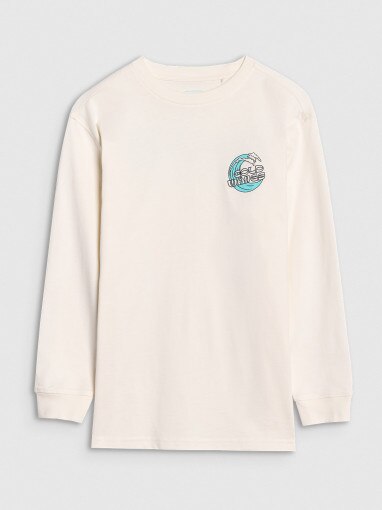 4F JUNIOR Chłopięcy longsleeve z nadrukiem 4F 4FJWSS25TLONM435  biały Biały