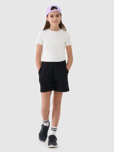 4F JUNIOR Dziewczęce spodenki dresowe 4F 4FJWSS25TSHOF470  czarne Czarny