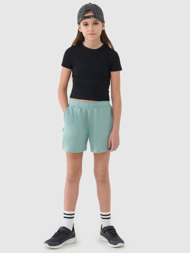 4F JUNIOR Dziewczęce spodenki dresowe 4F 4FJWSS25TSHOF470  turkusowe Turkusowy