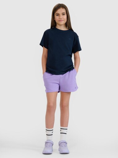 4F JUNIOR Dziewczęce spodenki dresowe 4F 4FJWSS25TSHOF602  fioletowe Fioletowy