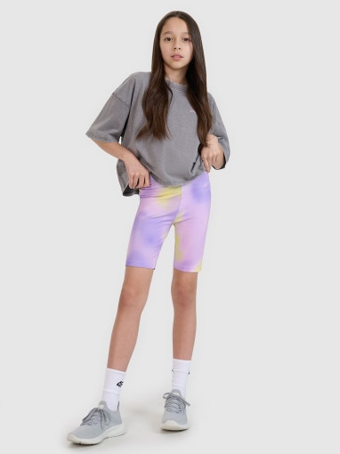 4F JUNIOR Dziewczęce legginsy kolarki 4F 4FJWSS25TSTIF011  fioletowe Fioletowy