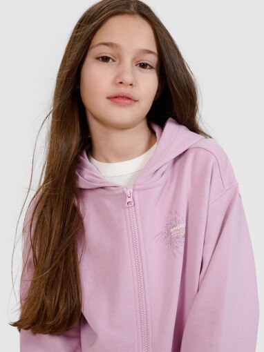 Dziewczęca bluza dresowa rozpinana z kapturem 4F 4FJWSS25TSWSF1482 - różowa