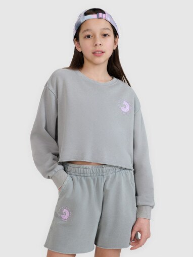 4F JUNIOR Dziewczęca bluza dresowa bez kaptura nierozpinana 4F 4FJWSS25TSWSF1504  szara Szary