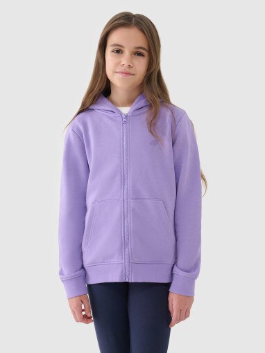 4F JUNIOR Dziewczęca bluza dresowa rozpinana z kapturem 4F 4FJWSS25TSWSF1706  fioletowa Fioletowy