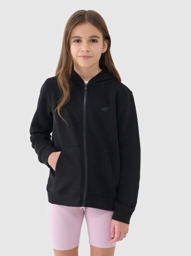 4F JUNIOR Dziewczęca bluza dresowa rozpinana z kapturem 4F 4FJWSS25TSWSF1706  czarna Czarny