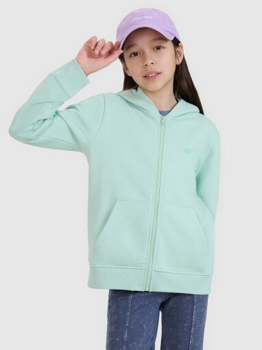 4F JUNIOR Dziewczęca bluza dresowa rozpinana z kapturem 4F 4FJWSS25TSWSF1706  zielona Zielony