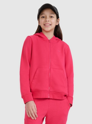 4F JUNIOR Dziewczęca bluza dresowa rozpinana z kapturem 4F 4FJWSS25TSWSF1706  różowa Różowy