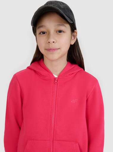 Dziewczęca bluza dresowa rozpinana z kapturem 4F 4FJWSS25TSWSF1706 - różowa