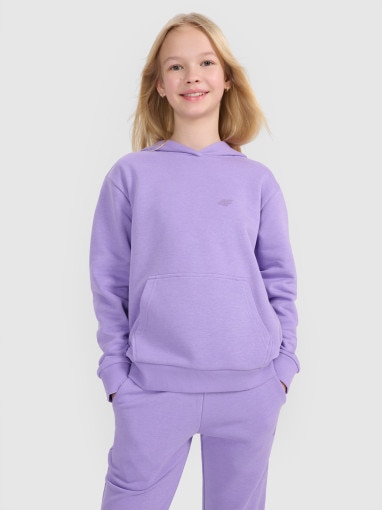 4F JUNIOR Dziewczęca bluza dresowa nierozpinana z kapturem 4F 4FJWSS25TSWSF1707  fioletowa Fioletowy