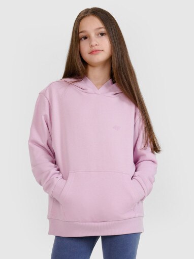 4F JUNIOR Dziewczęca bluza dresowa nierozpinana z kapturem 4F 4FJWSS25TSWSF1707  różowa Różowy