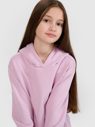 Dziewczęca bluza dresowa nierozpinana z kapturem 4F 4FJWSS25TSWSF1707 - różowa