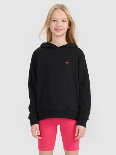 4F JUNIOR Dziewczęca bluza dresowa nierozpinana z kapturem 4F 4FJWSS25TSWSF1707  czarna Czarny