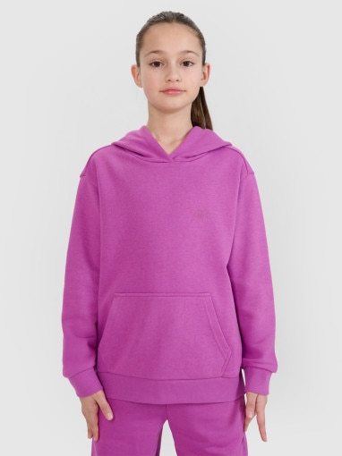 4F JUNIOR Dziewczęca bluza dresowa nierozpinana z kapturem 4F 4FJWSS25TSWSF1707  fioletowa Fioletowy