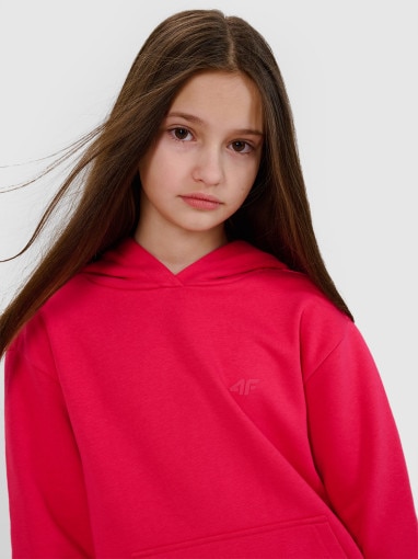 Dziewczęca bluza dresowa nierozpinana z kapturem 4F 4FJWSS25TSWSF1707 - różowa