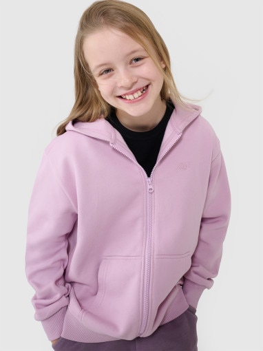 4F JUNIOR Dziewczęca bluza dresowa z kapturem rozpinana 4F 4FJWSS25TSWSF1853  różowa Różowy