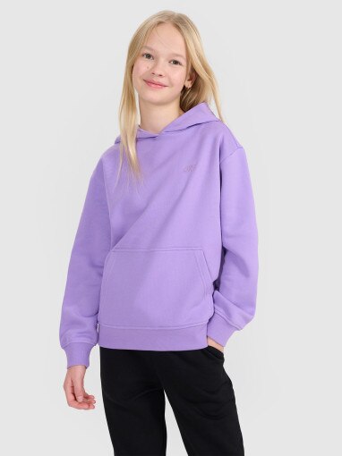 4F JUNIOR Dziewczęca bluza dresowa nierozpinana bez kaptura 4F 4FJWSS25TSWSF1854  fioletowa Fioletowy