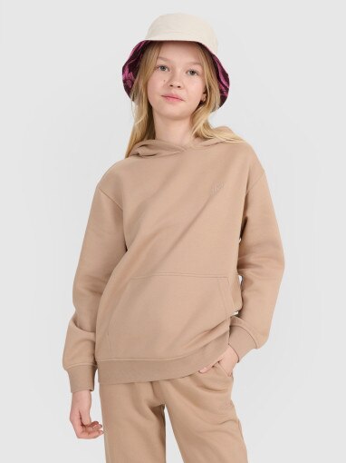 4F JUNIOR Dziewczęca bluza dresowa nierozpinana bez kaptura 4F 4FJWSS25TSWSF1854  beżowa Beżowy