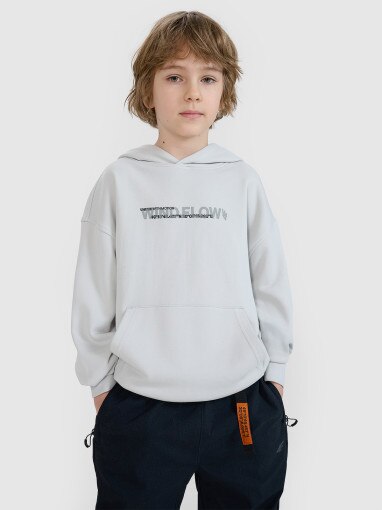 4F JUNIOR Chłopięca bluza dresowa z kapturem nierozpinana 4F 4FJWSS25TSWSM1511  szara Szary