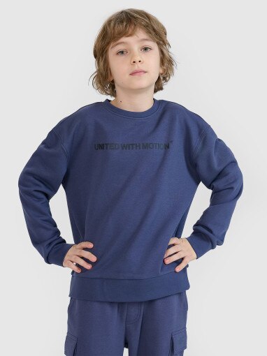 4F JUNIOR Chłopięca bluza dresowa bez kaptura nierozpinana 4F 4FJWSS25TSWSM1513  granatowa Granatowy