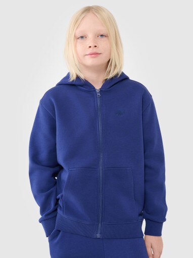 4F JUNIOR Chłopięca bluza dresowa z kapturem rozpinana 4F 4FJWSS25TSWSM1851  niebieska Niebieski