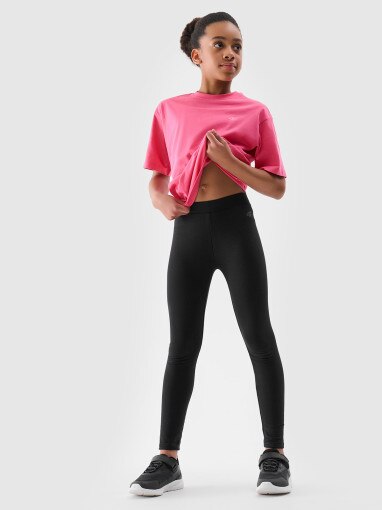 4F JUNIOR Dziewczęce legginsy basic 4F 4FJWSS25TTIGF198  czarne Czarny