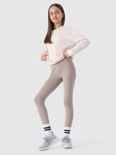 4F JUNIOR Dziewczęce legginsy basic 4F 4FJWSS25TTIGF198  beżowe Beżowy