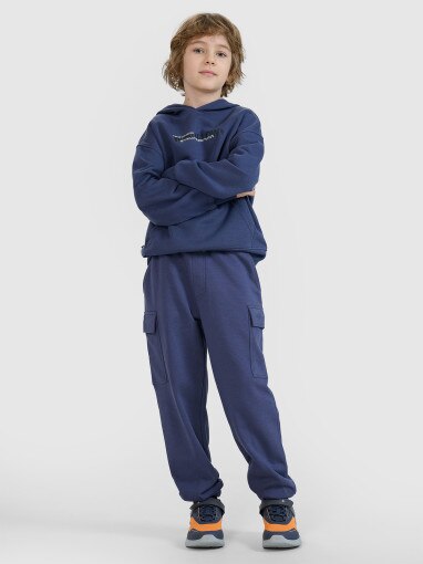 4F JUNIOR Chłopięce spodnie dresowe joggery 4F 4FJWSS25TTROM0964  granatowe Granatowy