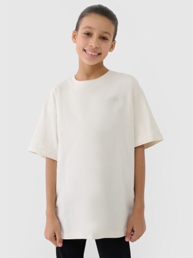 4F JUNIOR Dziewczęcy tshirt oversize 4F 4FJWSS25TTSHF1851  beżowy Beżowy