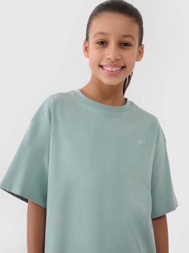 Dziewczęcy t-shirt oversize 4F 4FJWSS25TTSHF1851 - turkusowy