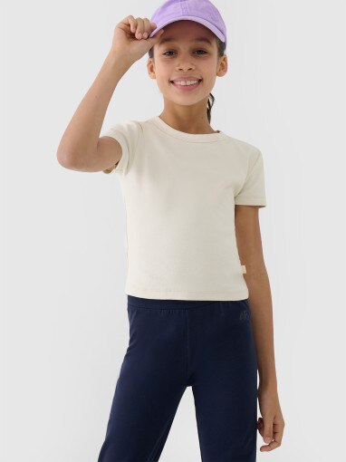 4F JUNIOR Dziewczęcy top basic tshirt 4F 4FJWSS25TTSHF1852  beżowy Beżowy