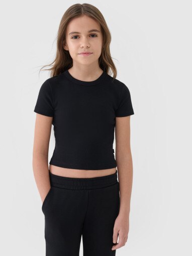 4F JUNIOR Dziewczęcy top basic tshirt 4F 4FJWSS25TTSHF1852  czarny Czarny
