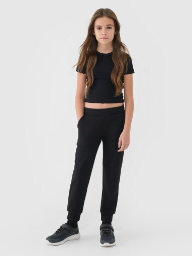 Dziewczęcy top basic t-shirt 4F 4FJWSS25TTSHF1852 - czarny