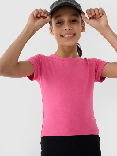 Dziewczęcy top basic t-shirt 4F 4FJWSS25TTSHF1852 - różowy