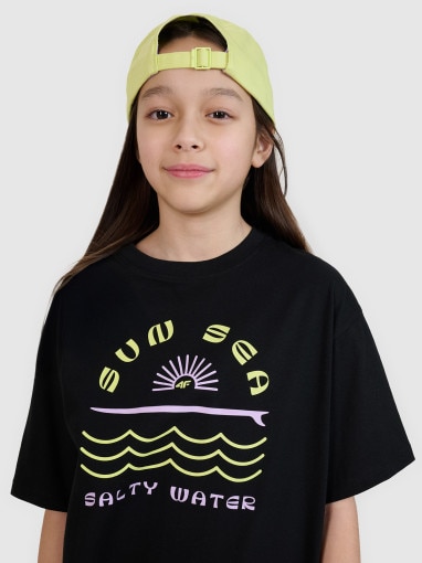 Dziewczęcy t-shirt z nadrukiem 4F 4FJWSS25TTSHF1870 - czarny