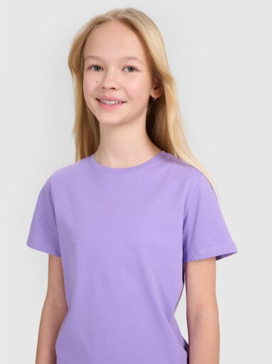 Dziewczęcy t-shirt z nadrukiem 4F 4FJWSS25TTSHF2176 - fioletowy