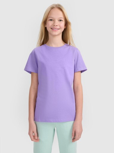 4F JUNIOR Dziewczęcy tshirt z nadrukiem 4F 4FJWSS25TTSHF2176  fioletowy Fioletowy