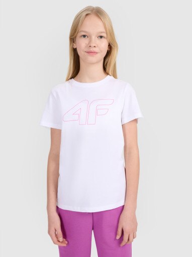 4F JUNIOR Dziewczęcy tshirt z nadrukiem 4F 4FJWSS25TTSHF2176  biały Biały