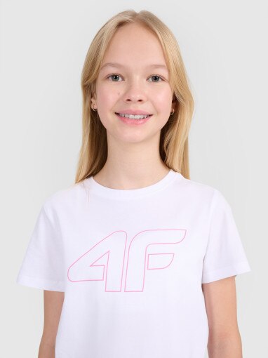 Dziewczęcy t-shirt z nadrukiem 4F 4FJWSS25TTSHF2176 - biały