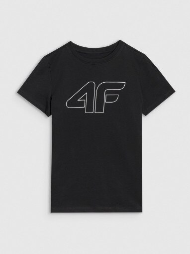 4F JUNIOR Dziewczęcy tshirt z nadrukiem 4F 4FJWSS25TTSHF2176  czarny Czarny