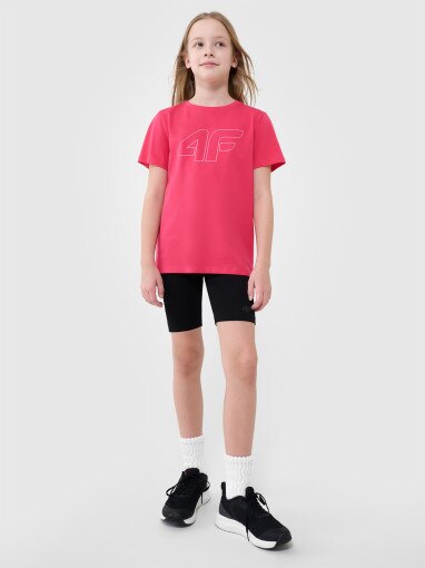 Dziewczęcy t-shirt z nadrukiem 4F 4FJWSS25TTSHF2176 - różowy