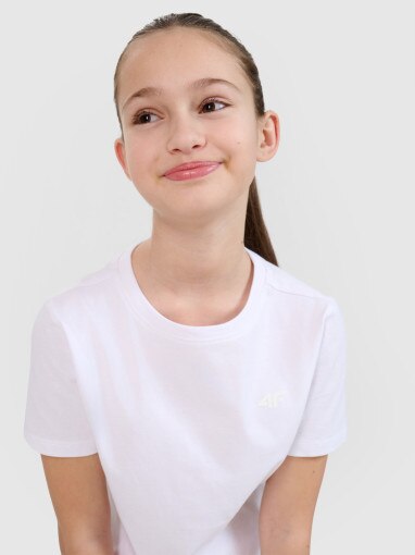 Dziewczęcy t-shirt basic 4F 4FJWSS25TTSHF2177 - biały