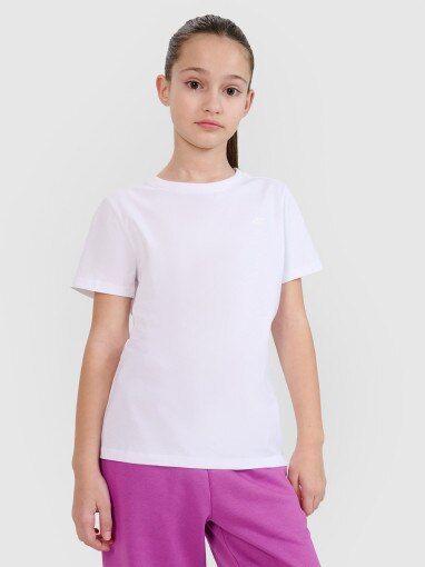 4F JUNIOR Dziewczęcy tshirt basic 4F 4FJWSS25TTSHF2177  biały Biały