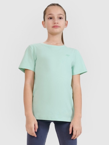 Dziewczęcy t-shirt basic 4F 4FJWSS25TTSHF2177 - zielony