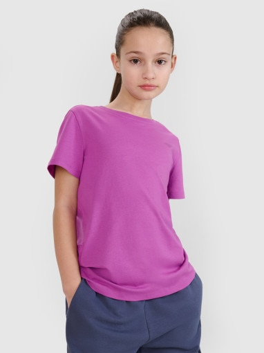 4F JUNIOR Dziewczęcy tshirt basic 4F 4FJWSS25TTSHF2177  fioletowy Fioletowy