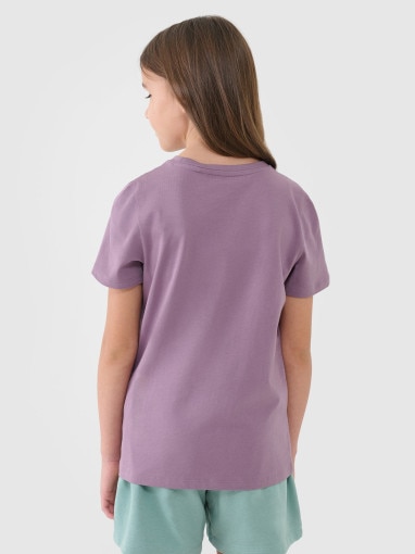 Dziewczęcy t-shirt basic 4F 4FJWSS25TTSHF2177 - fioletowy