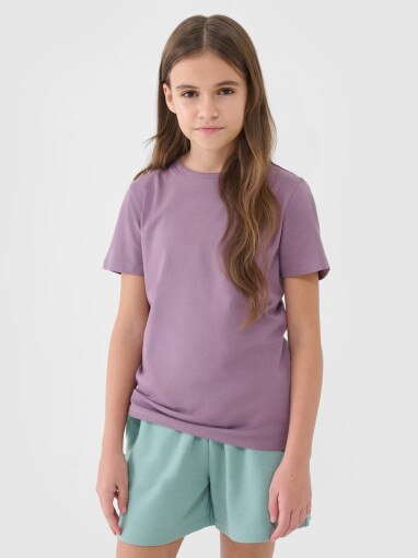 4F JUNIOR Dziewczęcy tshirt basic 4F 4FJWSS25TTSHF2177  fioletowy Fioletowy