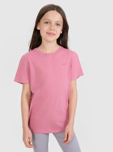 4F JUNIOR Dziewczęcy tshirt basic 4F 4FJWSS25TTSHF2177  różowy Różowy