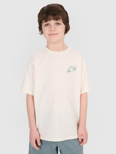 4F JUNIOR Chłopięcy tshirt z nadrukiem 4F 4FJWSS25TTSHM1914  biały Biały