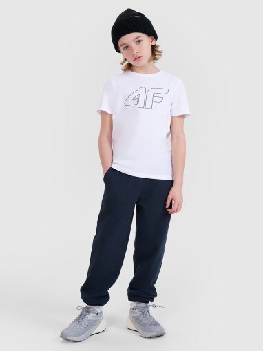 Chłopięcy t-shirt z nadrukiem 4F 4FJWSS25TTSHM2179 - biały